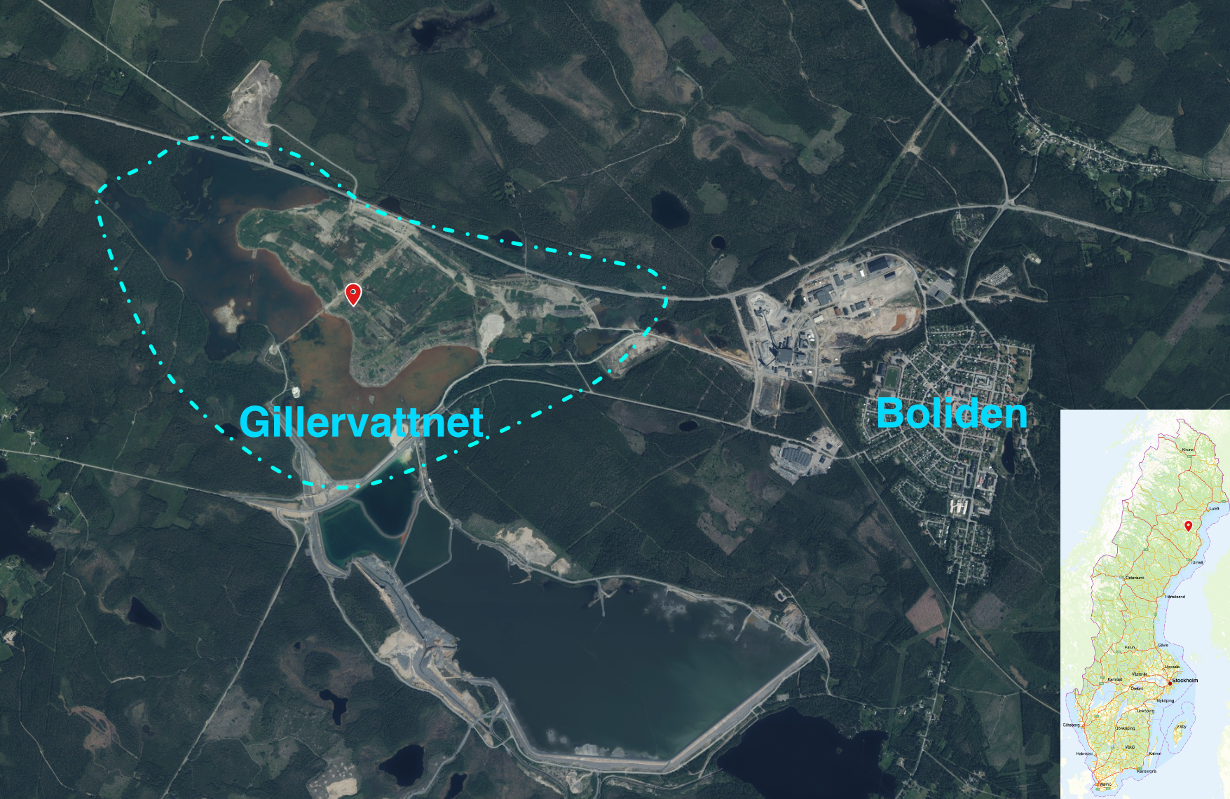 Karta över Gillervattnet och omgivande område